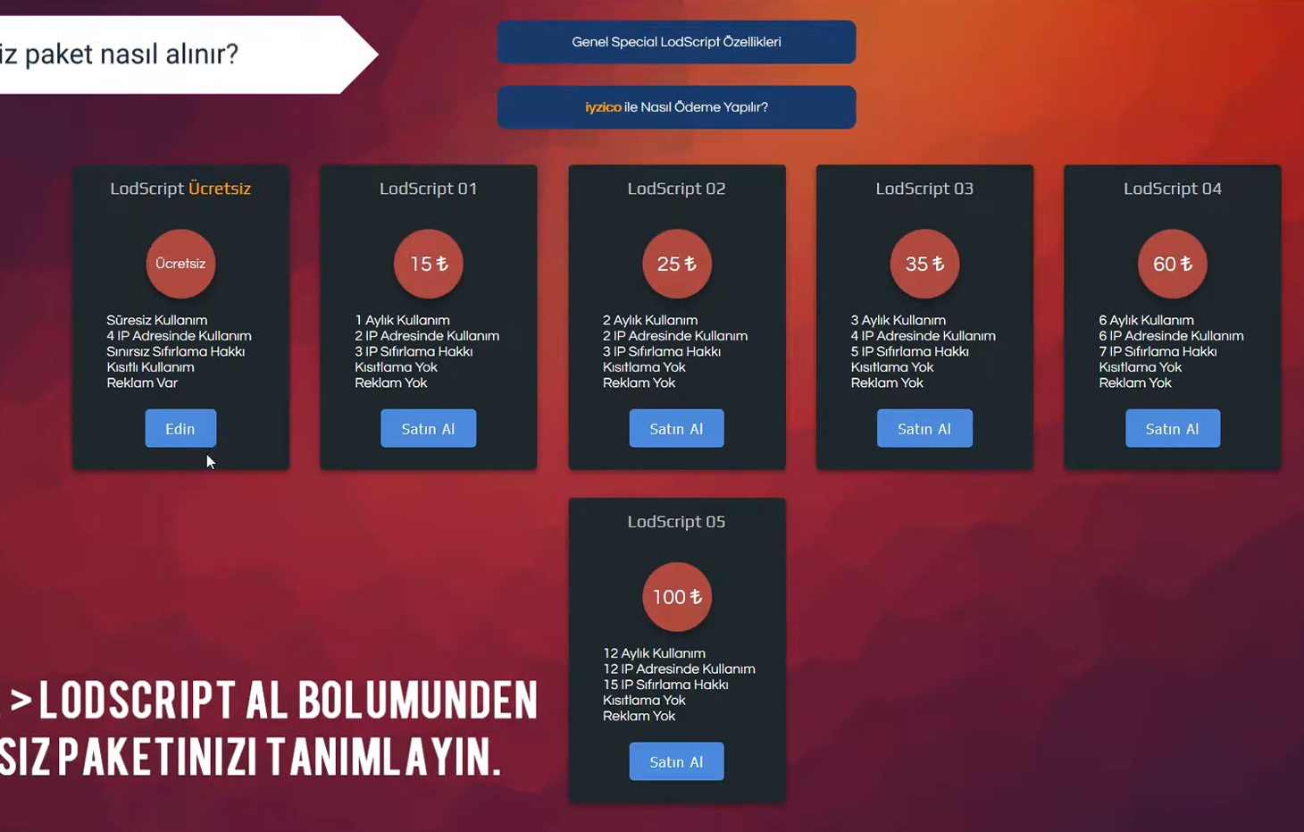 LinusScript - Panel Paket Sayfası