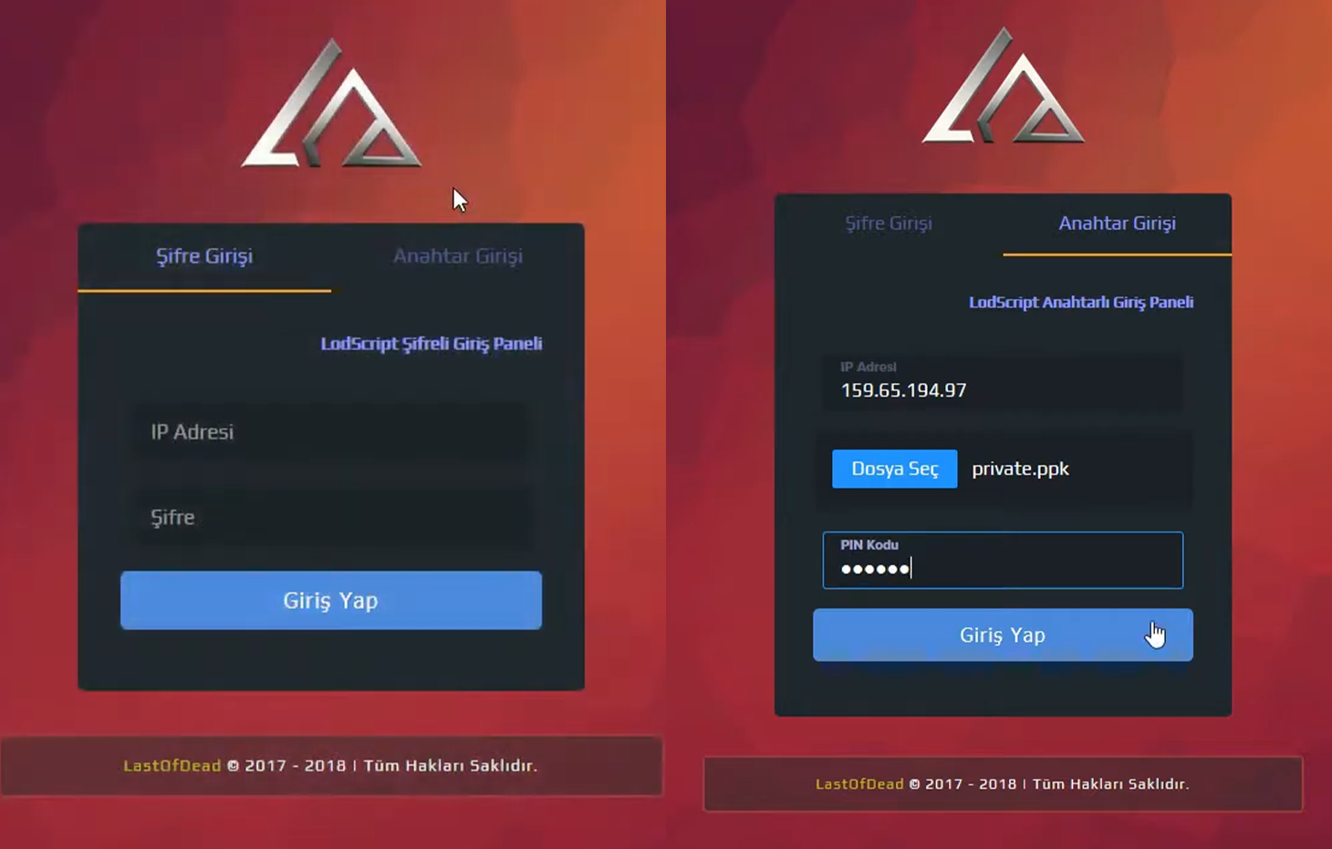 LinusScript - Sunucu Yönetim Giriş Sayfası