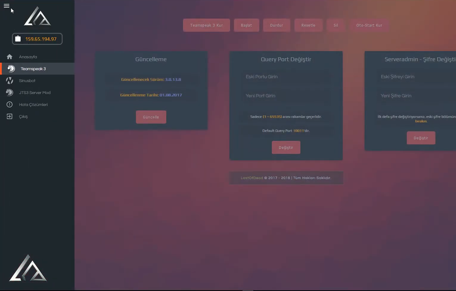 LinusScript - Sunucu Yönetim Menü ve Ana Sayfa