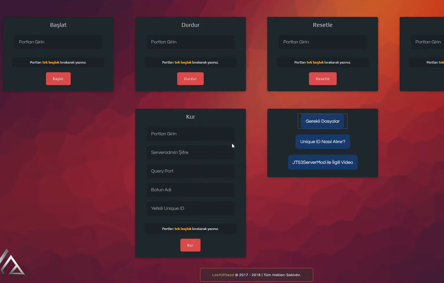 LinusScript - Sunucu Yönetim JTS3Server Sayfası